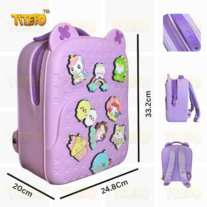 TITEPO Waterproof EVA Cartoon Cute Baby Children Backpack Large Silicone Shoulder Kids School Bag Purple