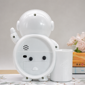 Titepo Astronaut Shape Alarm Clock with Pen Holder | Cute Analog Table Clock for Kids & Home Decoration – White & Blue | Return Gift Online