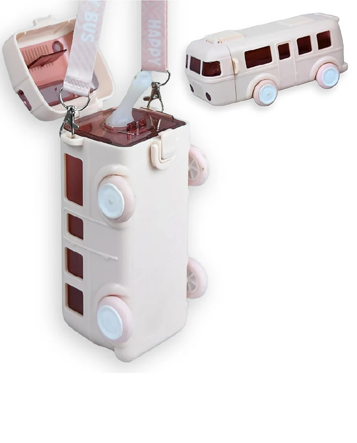 Bus Straw Water Bottle Pink