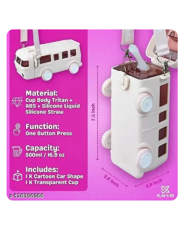 Titepo Bus Straw Water Bottle Pink