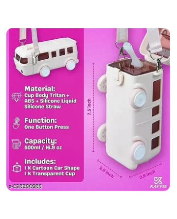 Titepo Bus Straw Water Bottle Pink