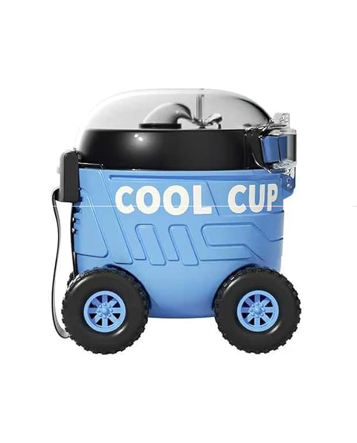 Cup-Shaped Water Bottle with Straw Blue