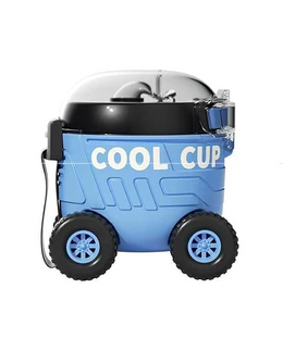 Cup-Shaped Water Bottle with Straw Blue