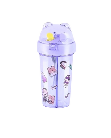 Dual-Drink Bottle with Double Straw Coral Peach