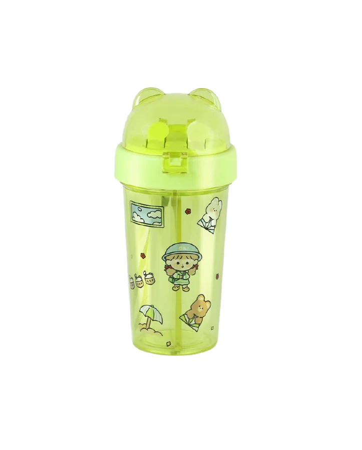 Dual-Drink Bottle with Double Straw Lime Green