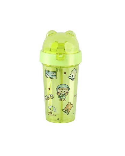 Dual-Drink Bottle with Double Straw Lime Green
