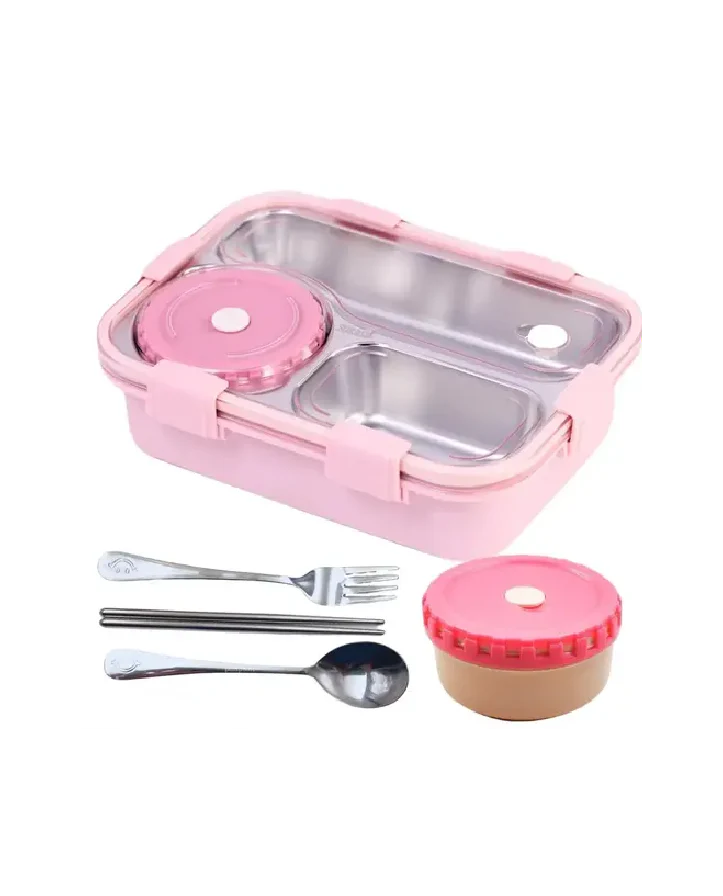 Leak-Proof Lunch Box with Cutlery Pink