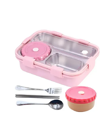 Leak-Proof Lunch Box with Cutlery Pink