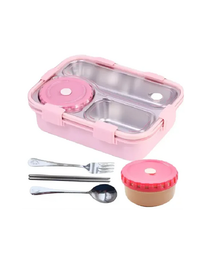 Leak-Proof Lunch Box with Cutlery Pink