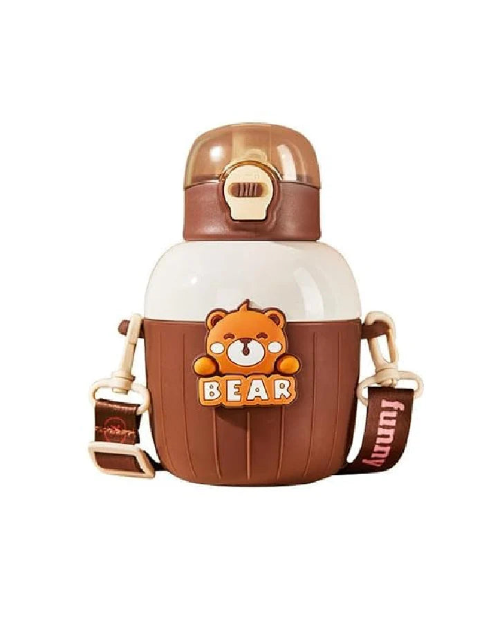 Stainless Steel Insulated Travel Mug with Straw Brown