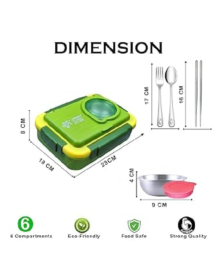 Titepo Steel Bento Lunch Box Green, 6-Compartment