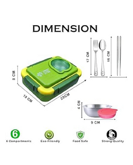 Titepo Steel Bento Lunch Box Green, 6-Compartment | Return Gift Online