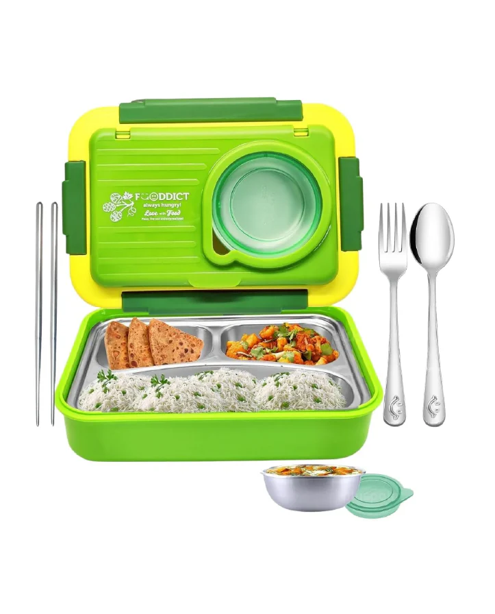 Titepo Steel Bento Lunch Box Green, 6-Compartment